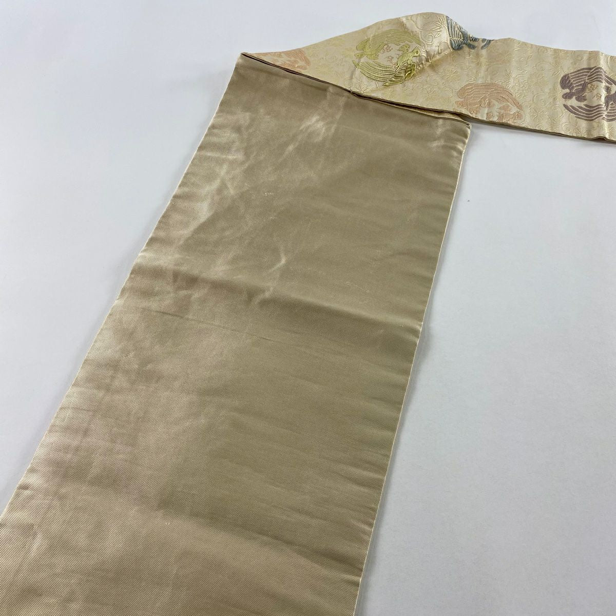 名古屋帶 名品級 關西仕立 向鳥 花唐草紋 金絲 米色 純蠶絲