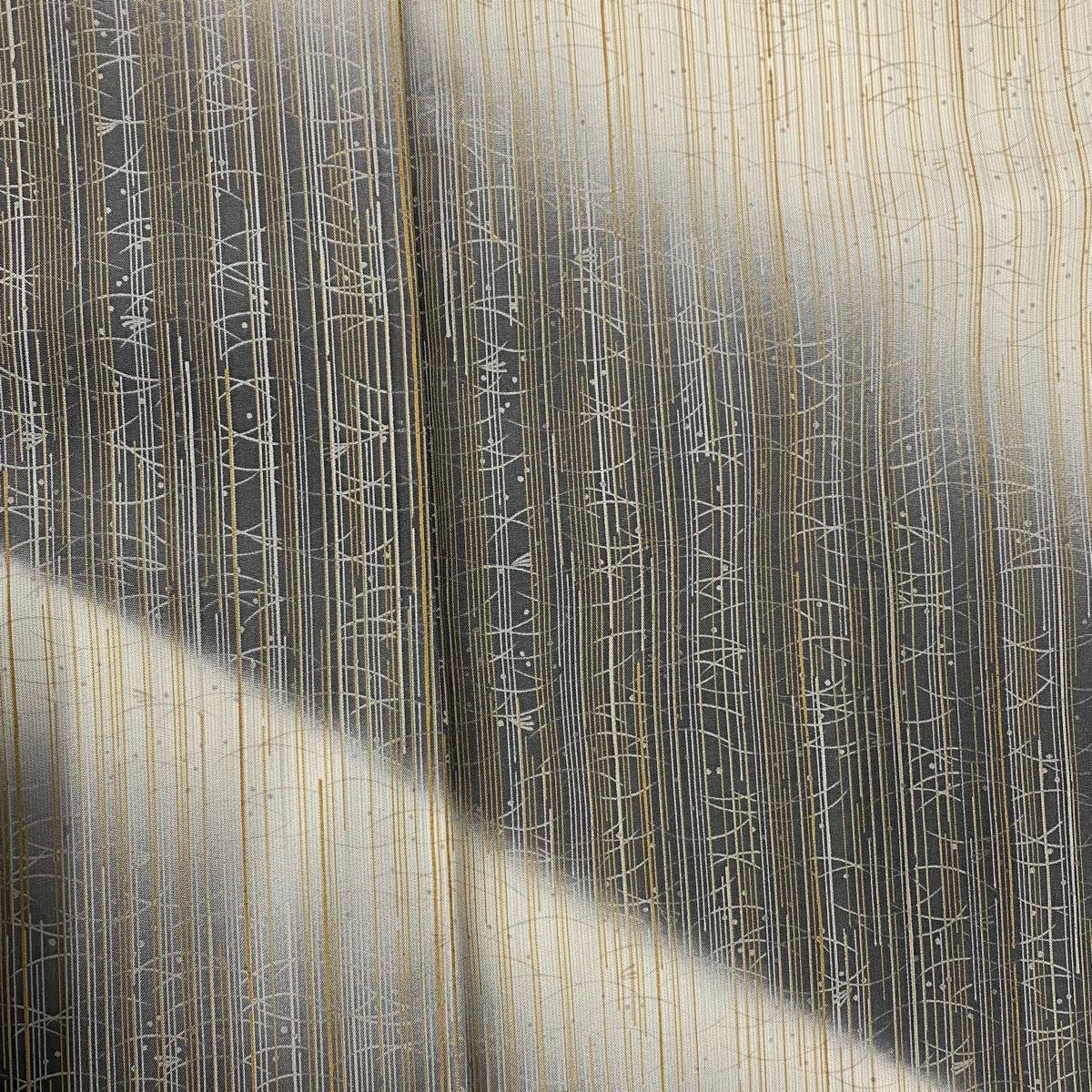 【美品】 付下 身長151.5cm 袖長62cm S 雙層 紬織織 鈕衿 縱條 露芝 米色 純蠶絲 優品級