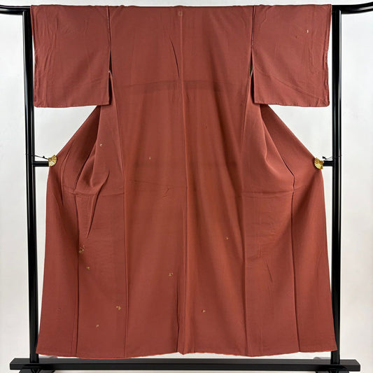 付下 身長151cm 袖長62.5cm S 雙層 花丸紋 金絲 刺繡 紅茶 純蠶絲 秀品級 一個紋