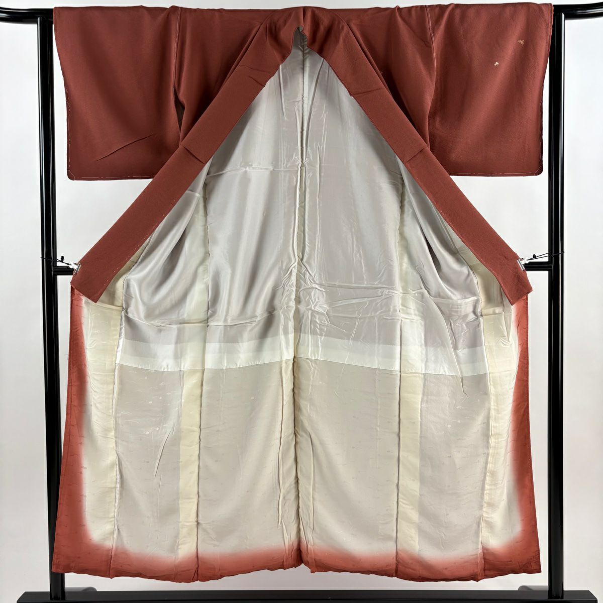 付下 身長151cm 袖長62.5cm S 雙層 花丸紋 金絲 刺繡 紅茶 純蠶絲 秀品級 一個紋