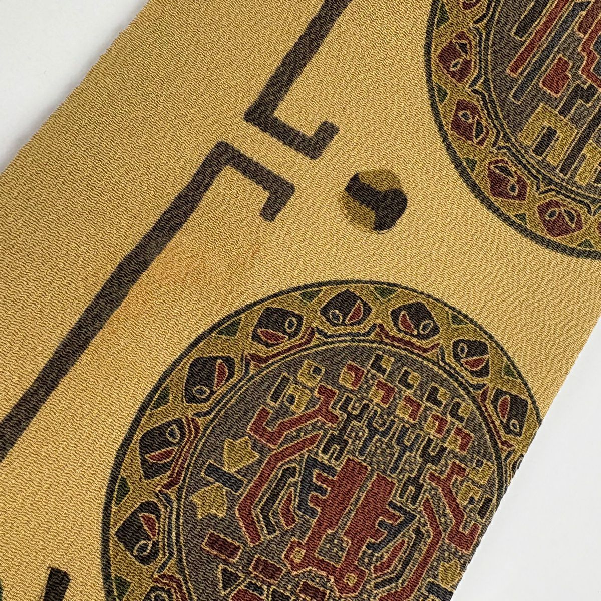 【美品】名古屋帶 秀品級 圓文 動物 絞織 淡黃土 純蠶絲