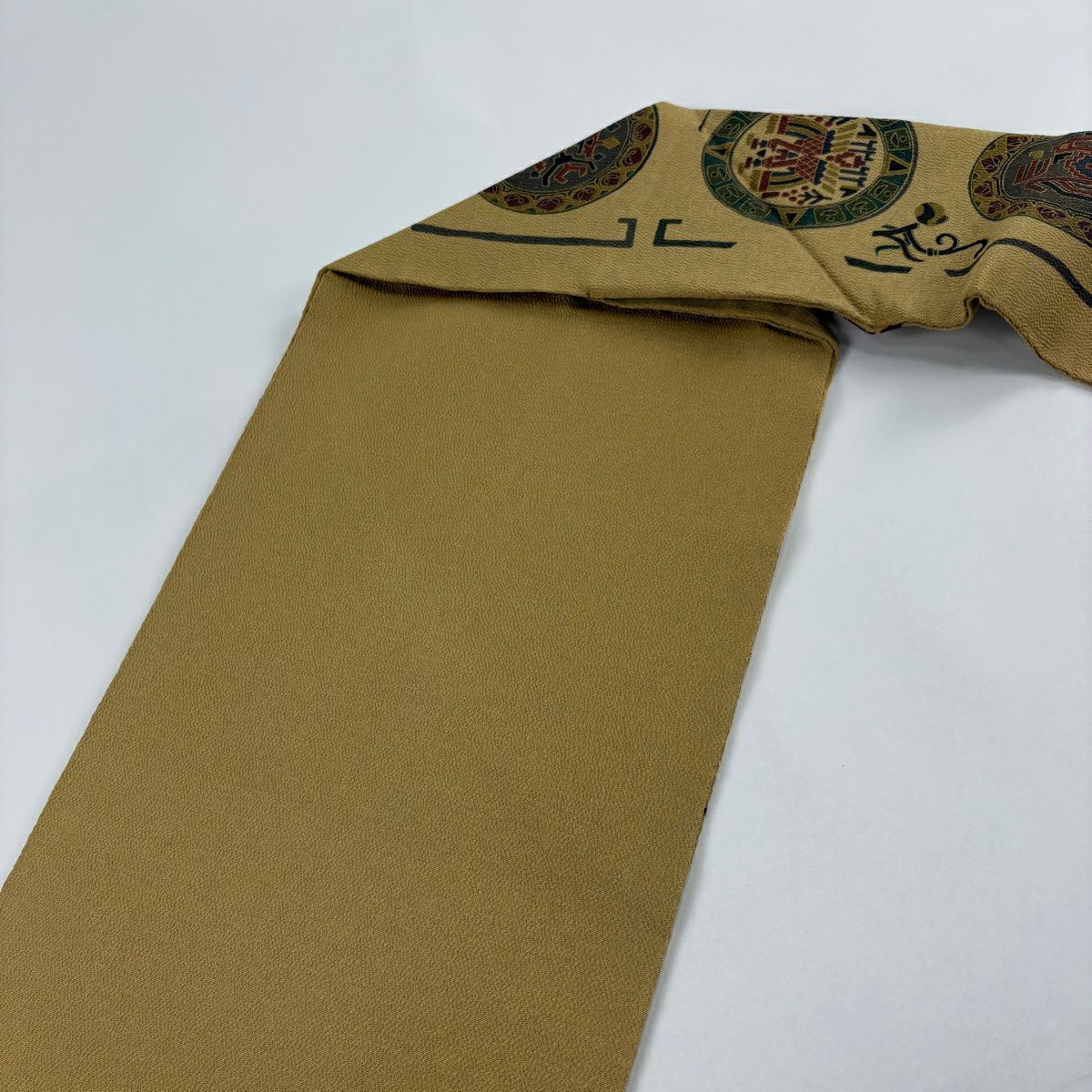 【美品】名古屋帶 秀品級 圓文 動物 絞織 淡黃土 純蠶絲