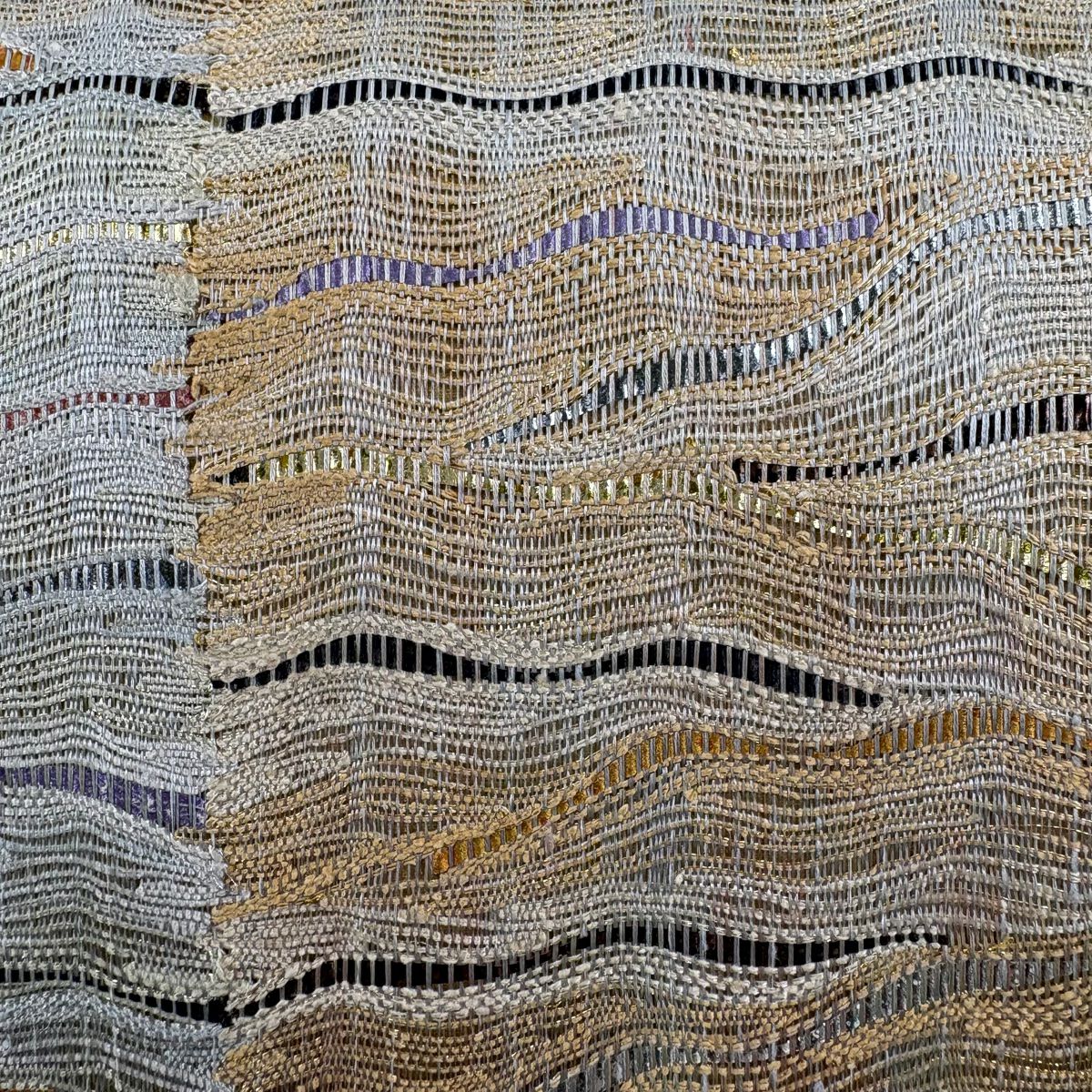 【美品】 袋帶 秀品級 夏帶 波 金金箔 金絲 青灰 純蠶絲 お太鼓柄