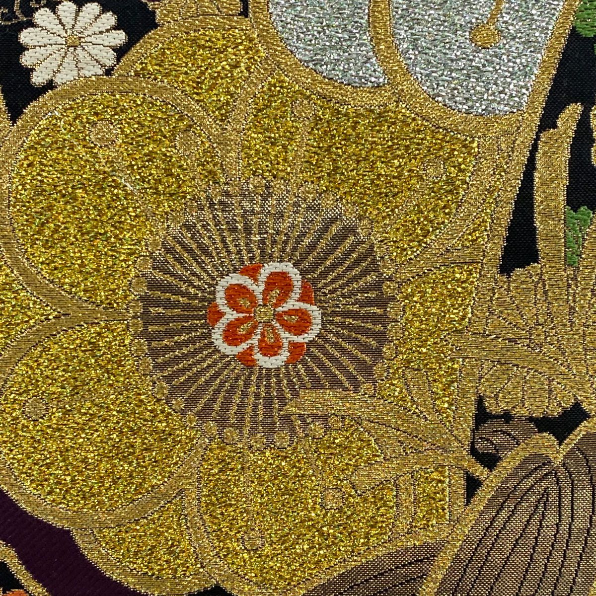 袋帶 秀品級 梅花 竹子 金金箔 紅紫 六通 純蠶絲