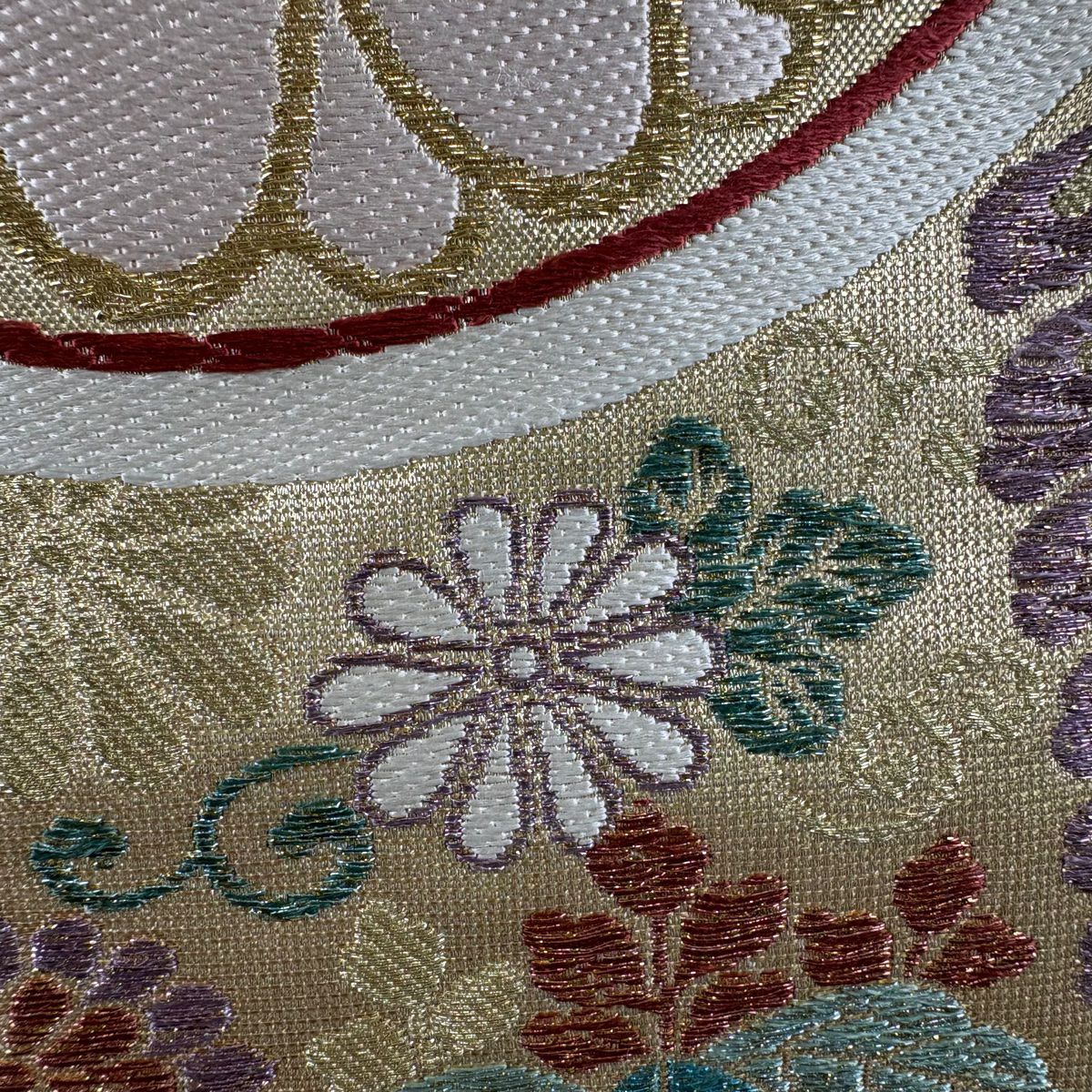 【美品】 袋帶 秀品級 菊花 桐 金金箔 金銀彩 金色 六通 純蠶絲