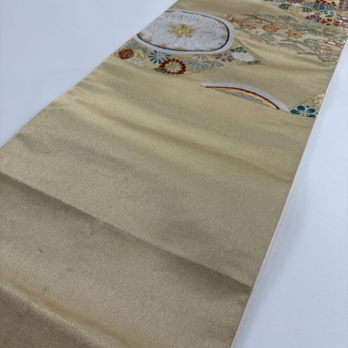 【美品】 袋帶 秀品級 菊花 桐 金金箔 金銀彩 金色 六通 純蠶絲