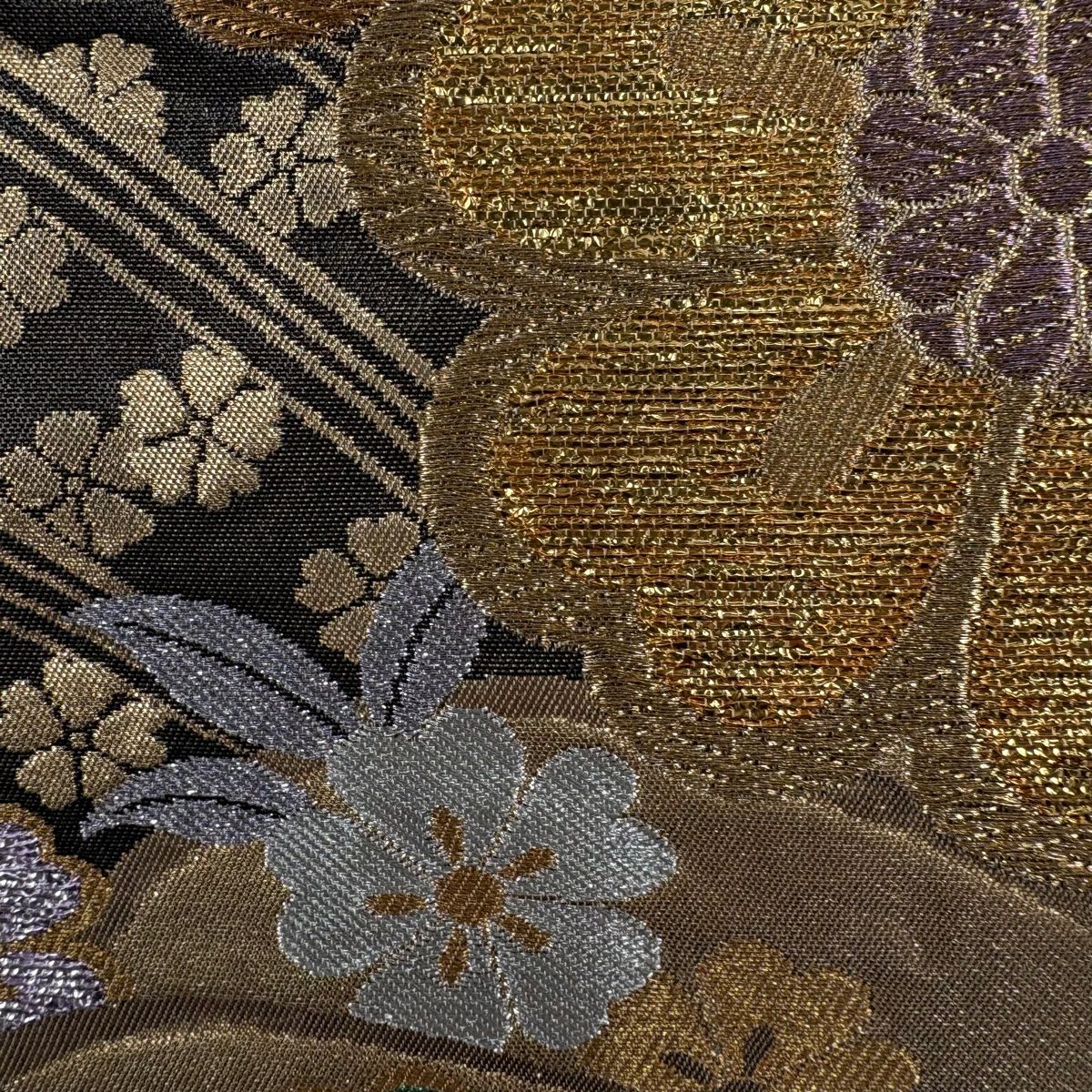 袋帶 秀品級 櫻花 斜紋 金銀線 金金箔 金色 六通 純蠶絲