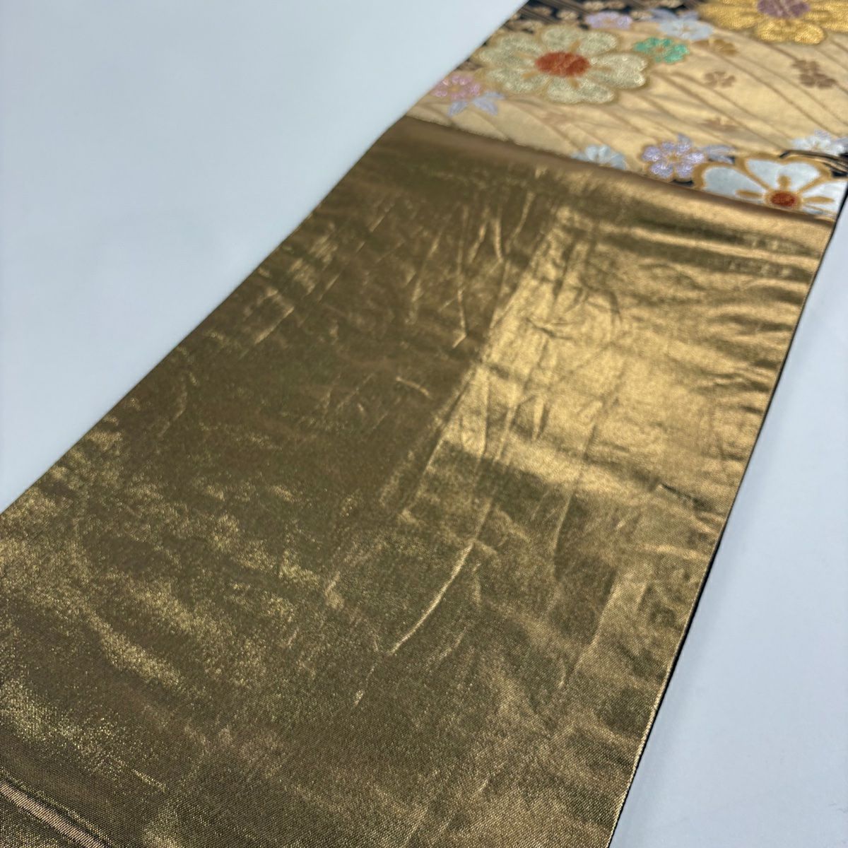 袋帶 秀品級 櫻花 斜紋 金銀線 金金箔 金色 六通 純蠶絲