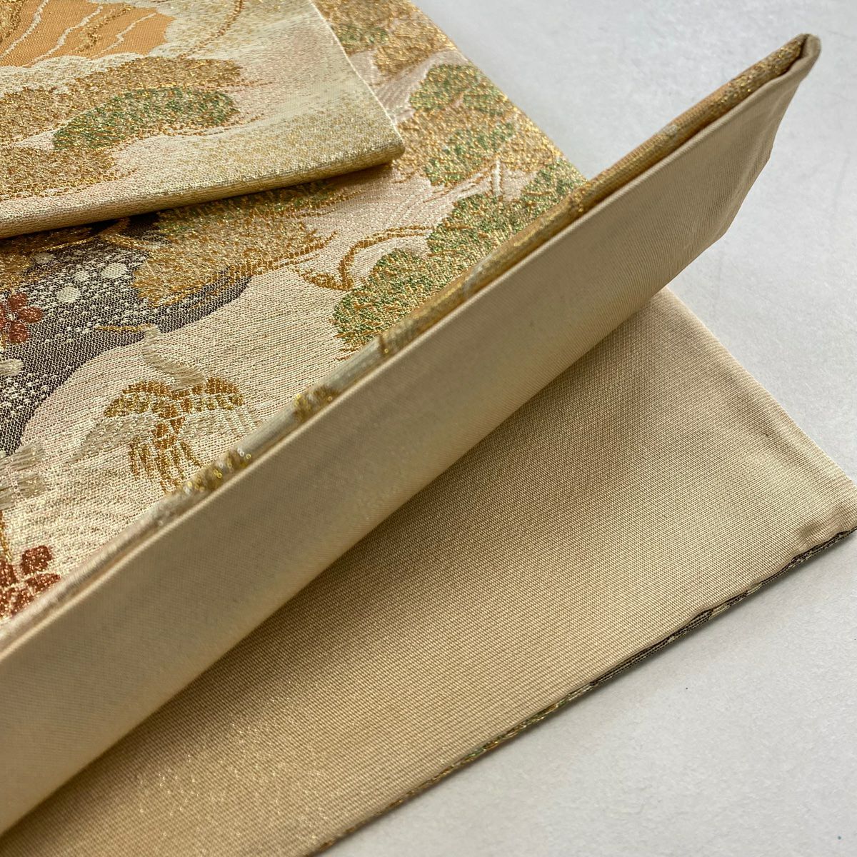 【美品】 袋帶 秀品級 仙鶴 松樹 金絲 金金箔 金色 六通 純蠶絲