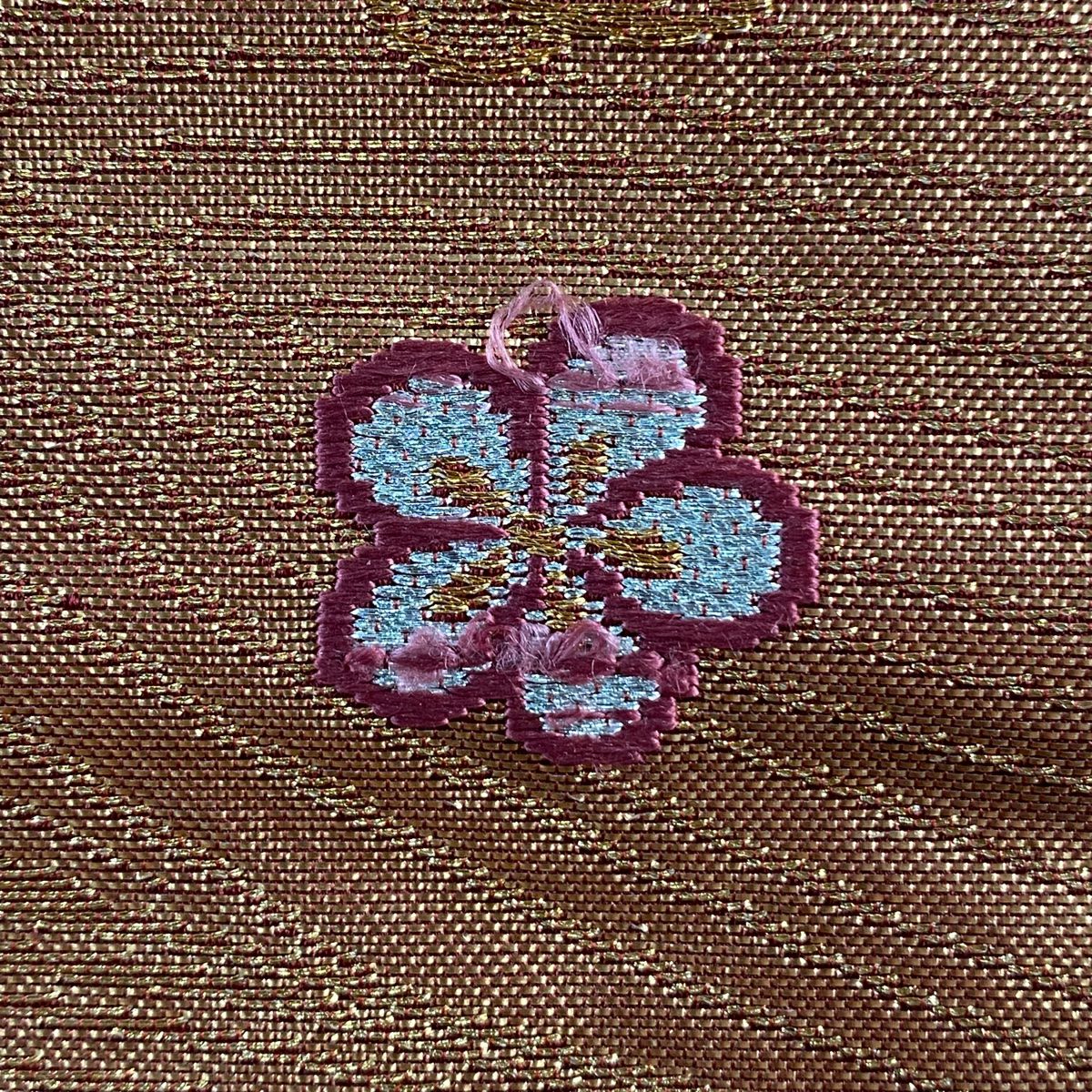 袋帶 秀品級 笠松樹 菊花 金銀糸 金金箔 紅 六通 純蠶絲