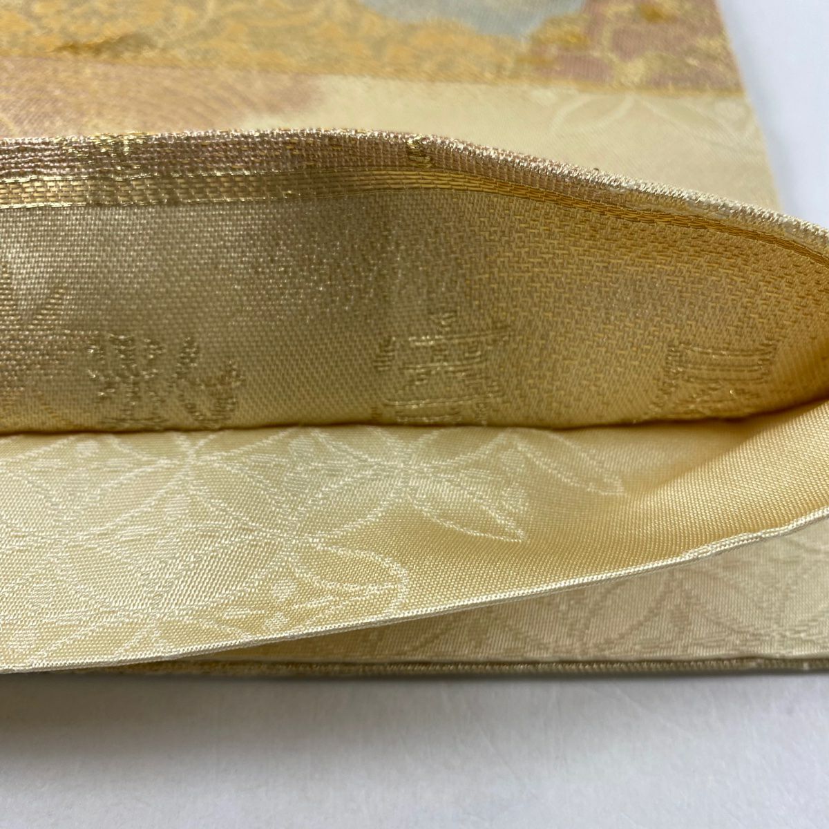 袋帶 秀品級 笠松樹 道長取 金絲 金金箔 米色 六通 純蠶絲