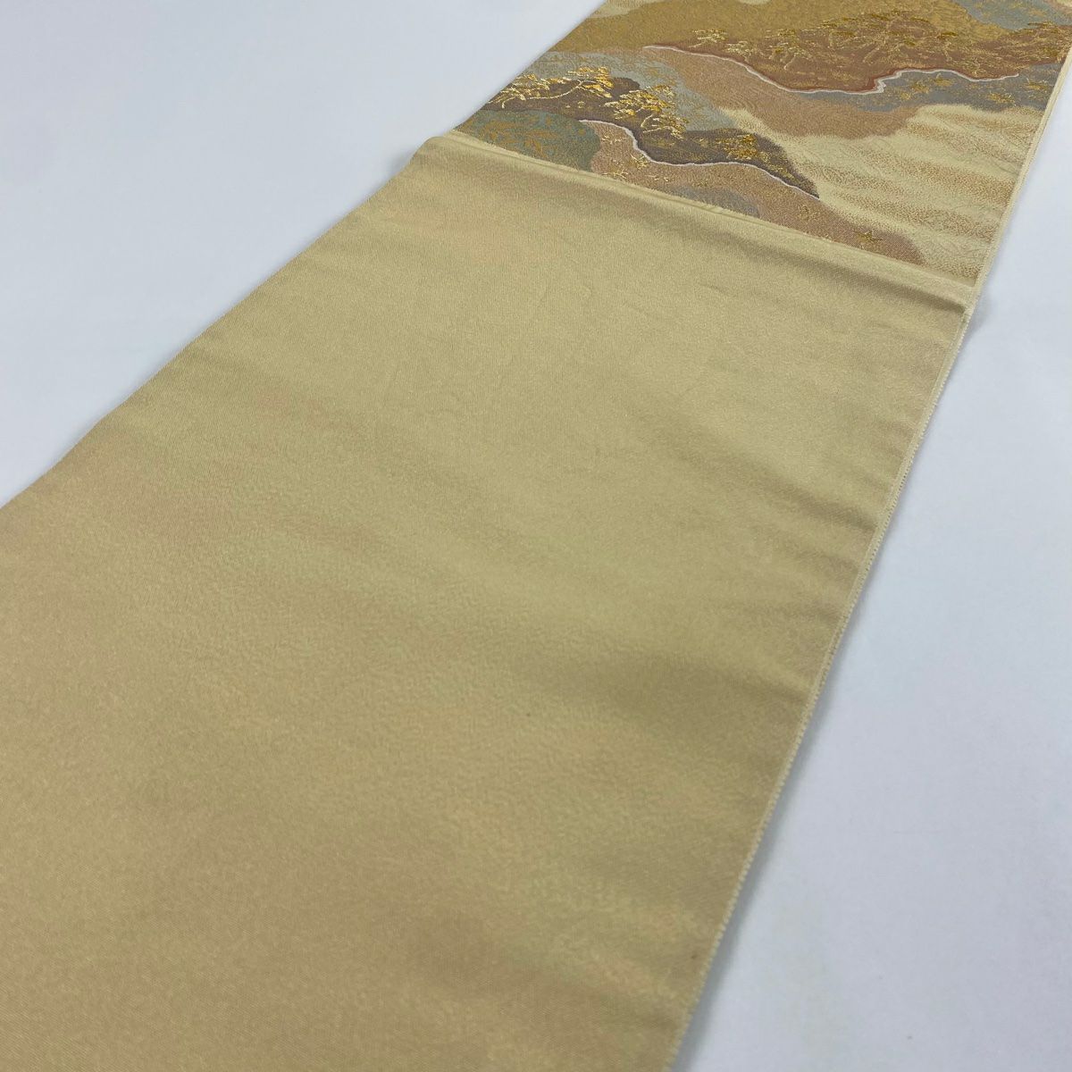 袋帶 秀品級 笠松樹 道長取 金絲 金金箔 米色 六通 純蠶絲