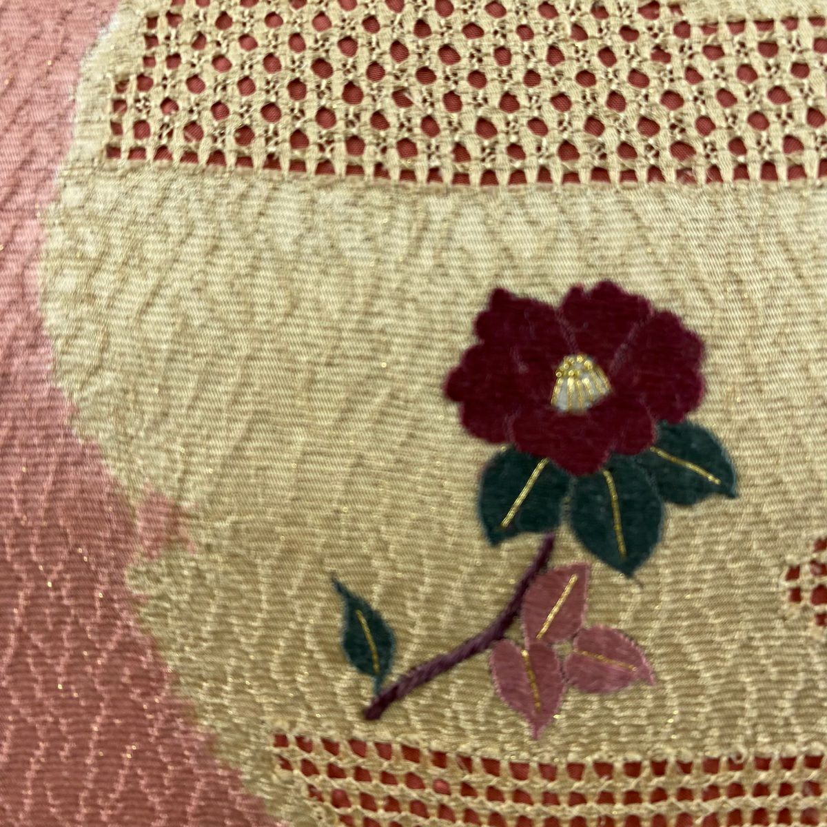 袋帶 秀品級 雪輪 蝶 刺繡 絞染 粉紅 お太鼓圖案 純蠶絲