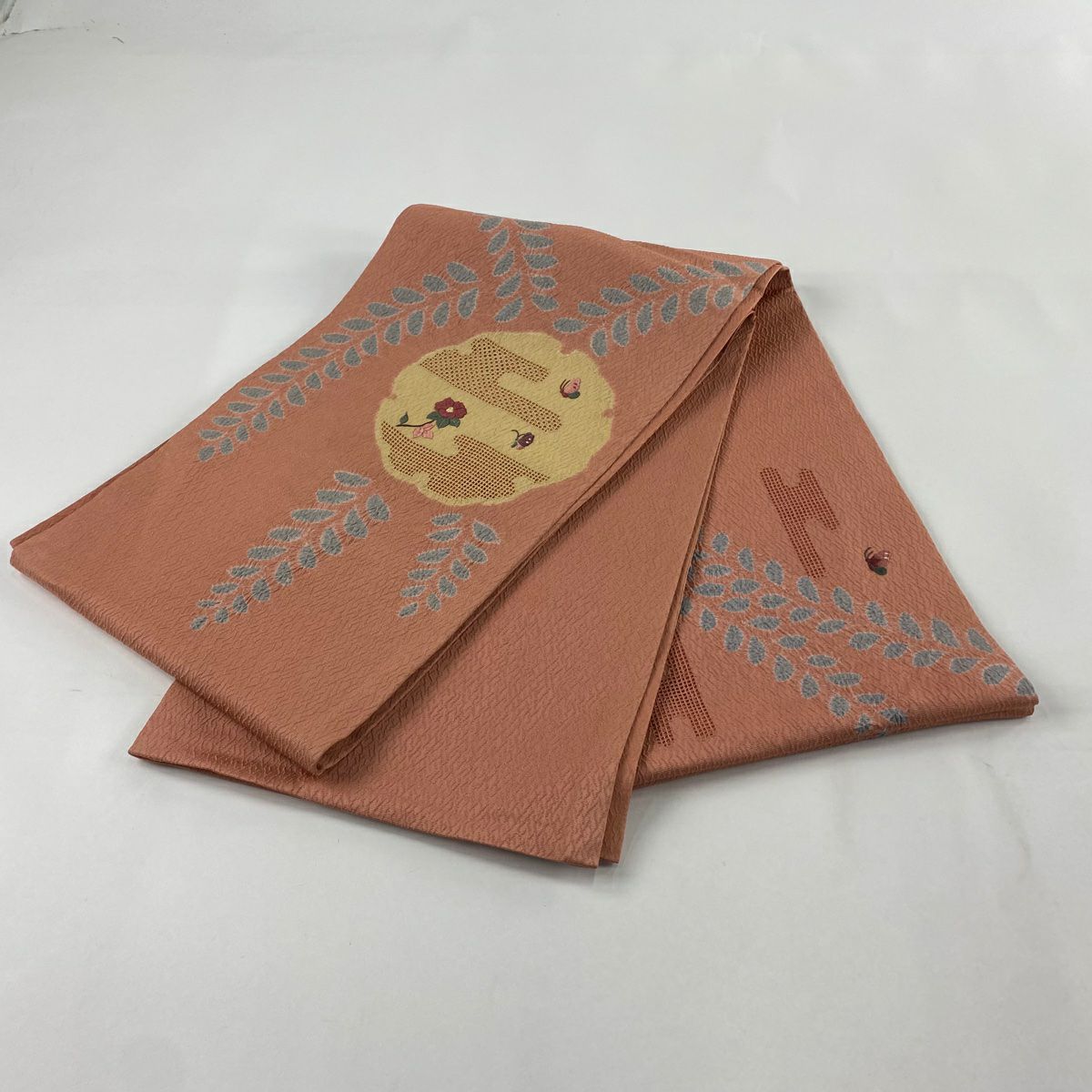 袋帶 秀品級 雪輪 蝶 刺繡 絞染 粉紅 お太鼓圖案 純蠶絲