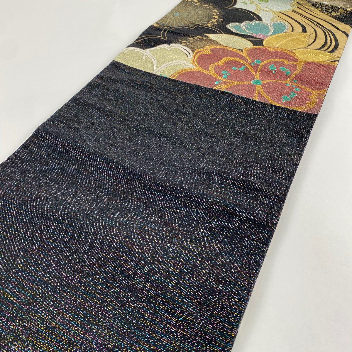袋帶 秀品級 櫻花 流水 金絲 金金箔 黑 六通 純蠶絲