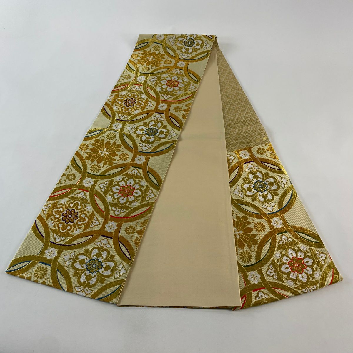 【美品】 袋帶 秀品級 華紋 花菱 金絲 金金箔 金色 六通 純蠶絲