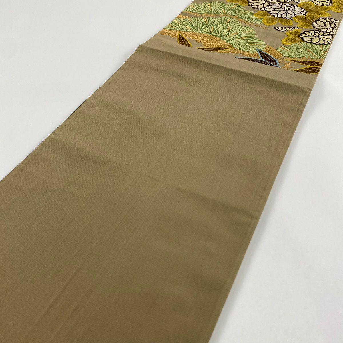 【美品】 袋帶 秀品級 慶賀吉祥紋 金金箔 唐織 灰茶 六通 純蠶絲