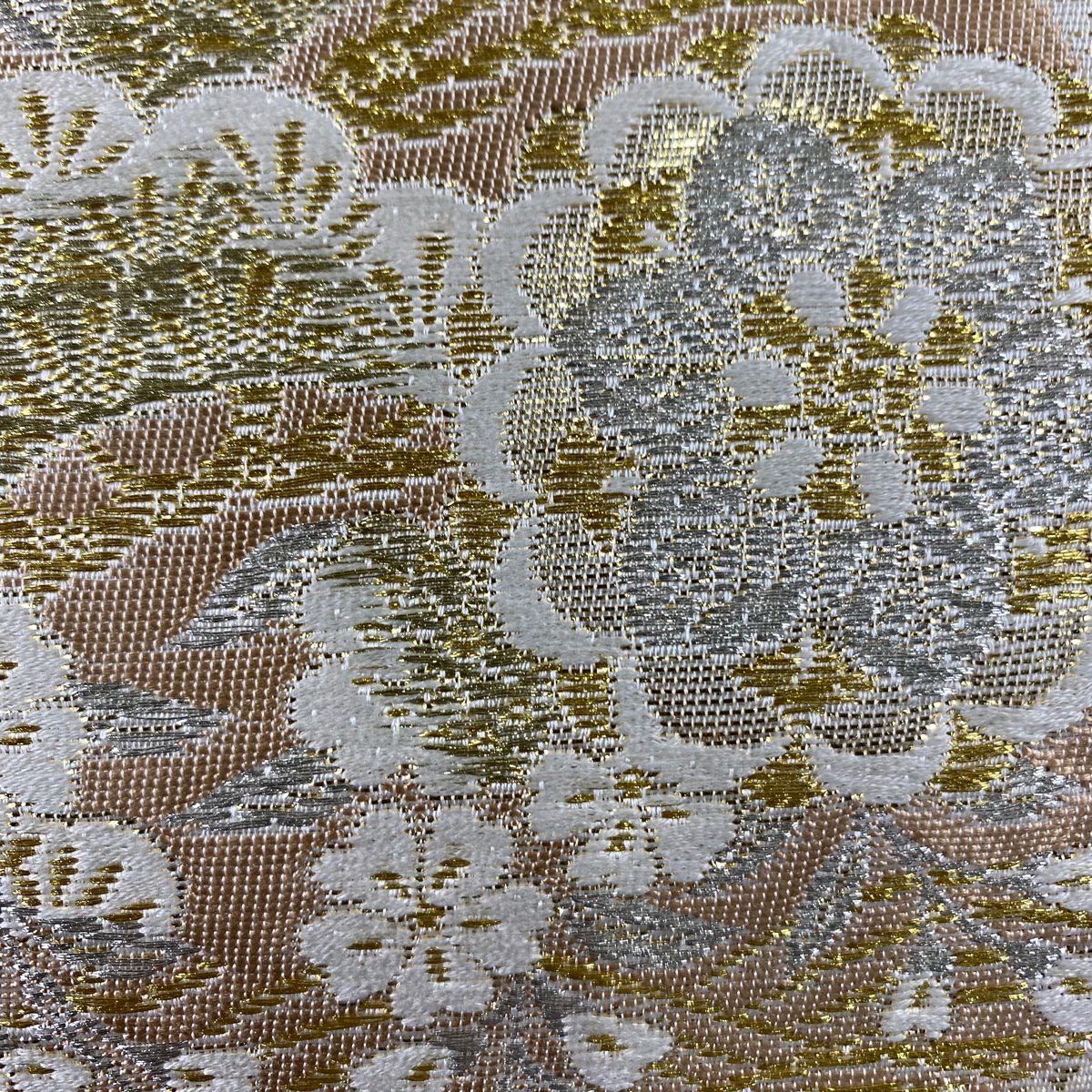 【美品】 袋帶 秀品級 證書齊全 色紙花重文 金銀線 金金箔 奶油色 六通 純蠶絲