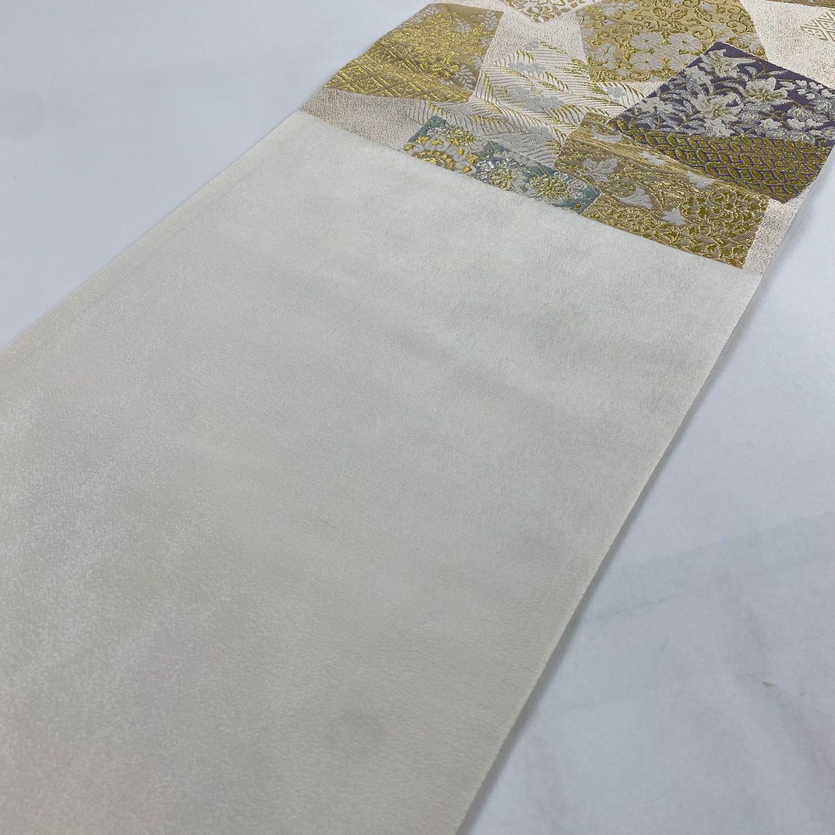 【美品】 袋帶 秀品級 證書齊全 色紙花重文 金銀線 金金箔 奶油色 六通 純蠶絲