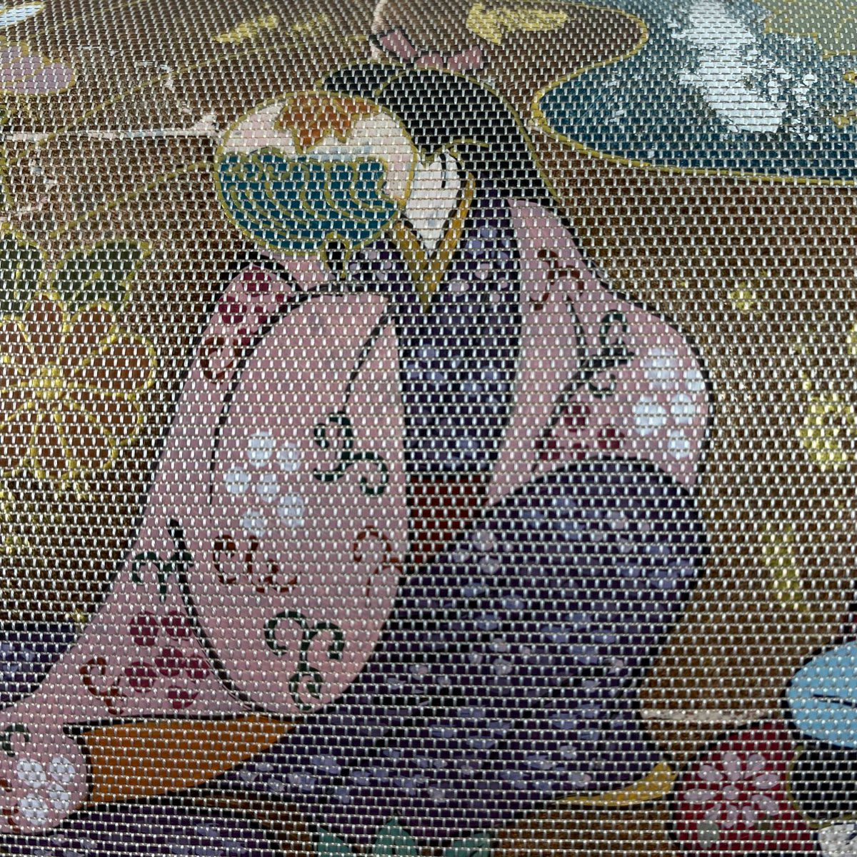 袋帶 秀品級 關西仕立 單層 草花紋紋 金金箔 淺豆色 大鼓圖案 純蠶絲