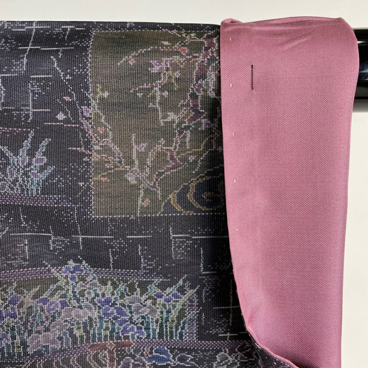 【美品】 大島紬織 身長156cm 袖長64cm M 雙層 證書附帶 草花紋紋 鳥 深紫 純蠶絲 逸品級