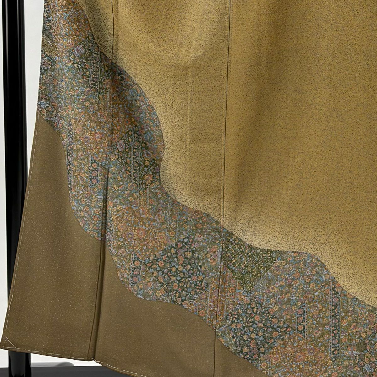 【美品】 付下 身長158cm 袖長65.5cm M 雙層 道長取 草花紋紋 漸層 黃土 純蠶絲 秀品級 一つ紋