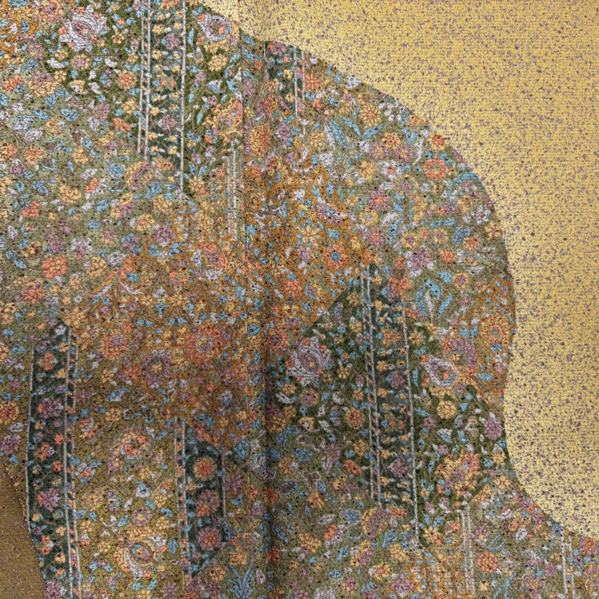【美品】 付下 身長158cm 袖長65.5cm M 雙層 道長取 草花紋紋 漸層 黃土 純蠶絲 秀品級 一つ紋