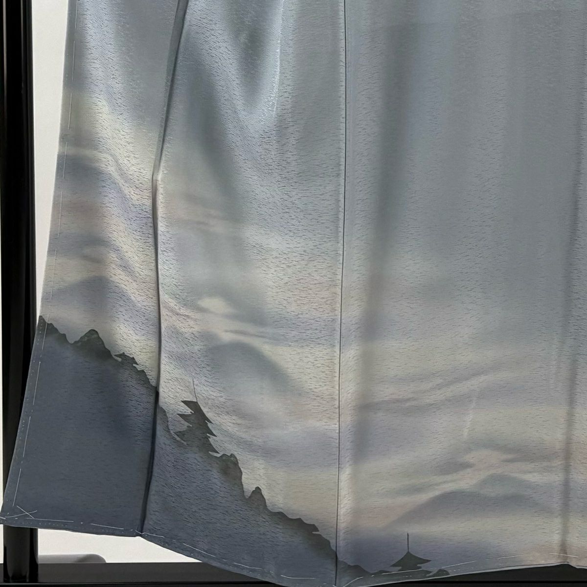 付下 身長154cm 袖長64.5cm M 雙層 霞 輪廓 漸層 青灰 純蠶絲 優品級