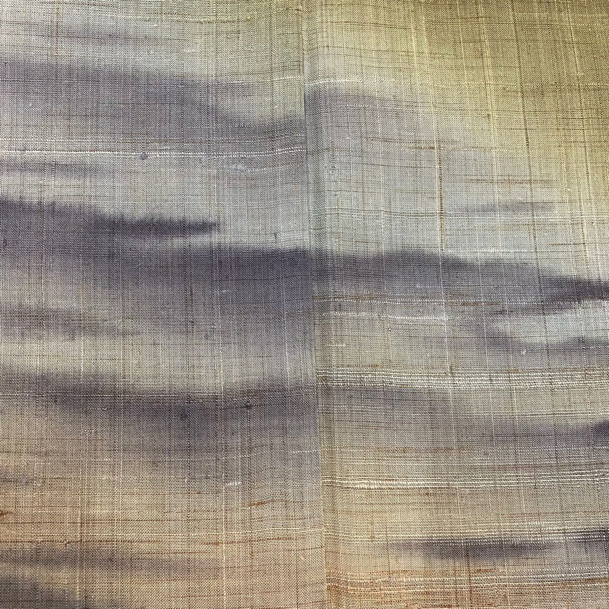【美品】 付下 身長160.5cm 袖長63cm S 雙層 紬織織 霞 漸層 茶綠 純蠶絲 優品級