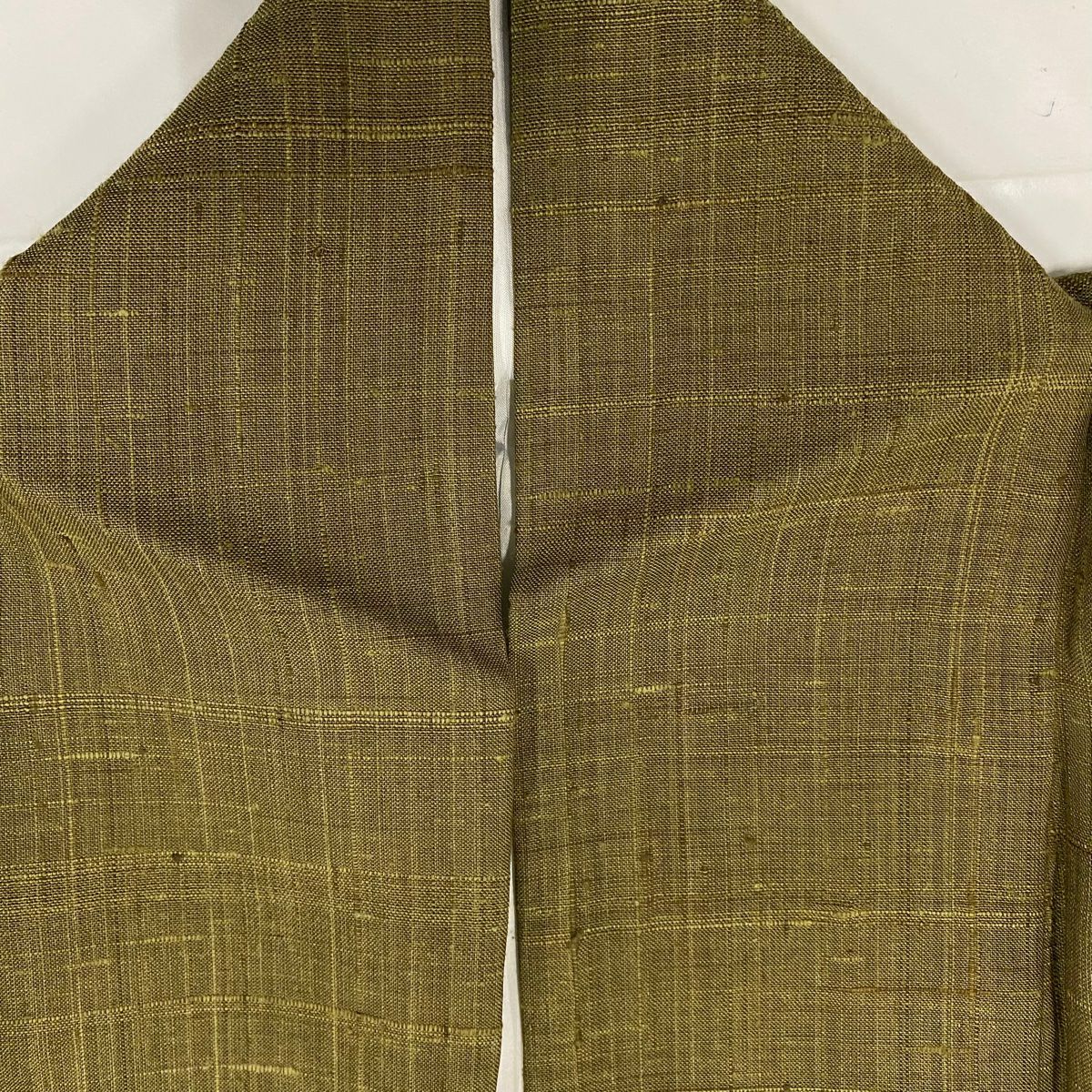 【美品】 付下 身長160.5cm 袖長63cm S 雙層 紬織織 霞 漸層 茶綠 純蠶絲 優品級