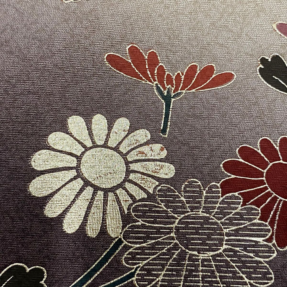 【美品】訪問服 身長154cm 袖長62cm S 雙層 菊花 扇子 金銀彩 漸層 茶 純蠶絲 秀品級