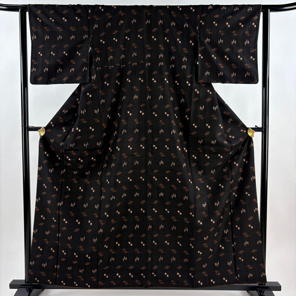 【美品】 紬織 身長159.5cm 袖長62cm S 雙層 燕 幾何圖案 墨色 純蠶絲 優品級