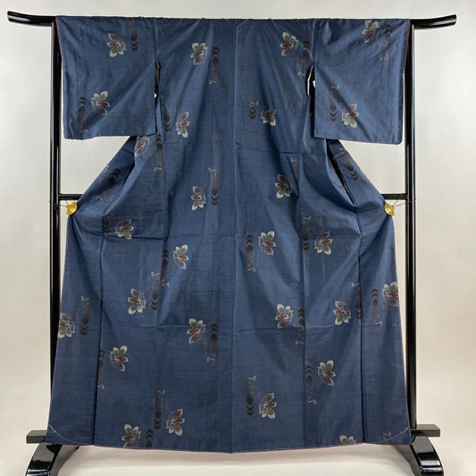 【美品】 紬織 身長164cm 袖長64.5cm M 雙層 草花紋紋 壺垂 純蠶絲 秀品級