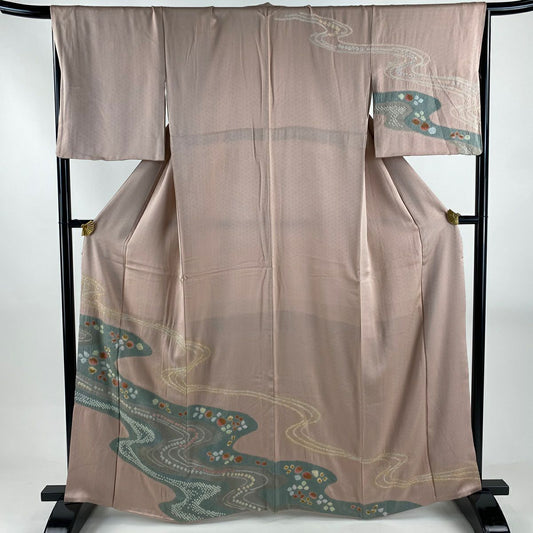 訪問服 身長163cm 袖長67cm M 雙層 流水 絞染 金銀彩 淺粉色 純蠶絲 優品級