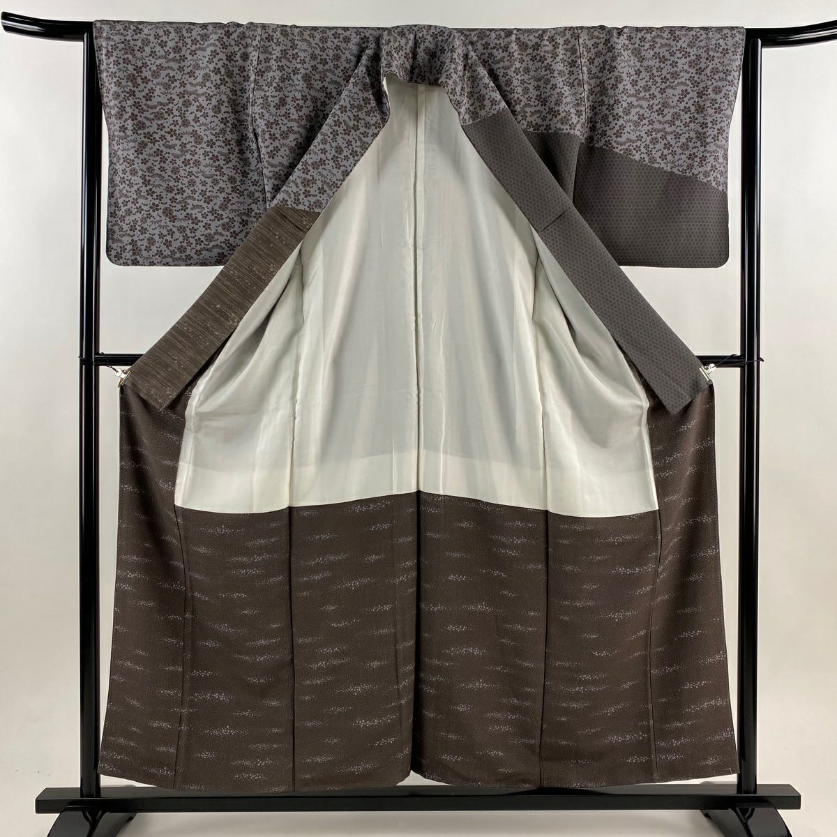 訪問服 身長157cm 袖長63.5cm S 雙層 笹 籠目 茶紫 純蠶絲 秀品級