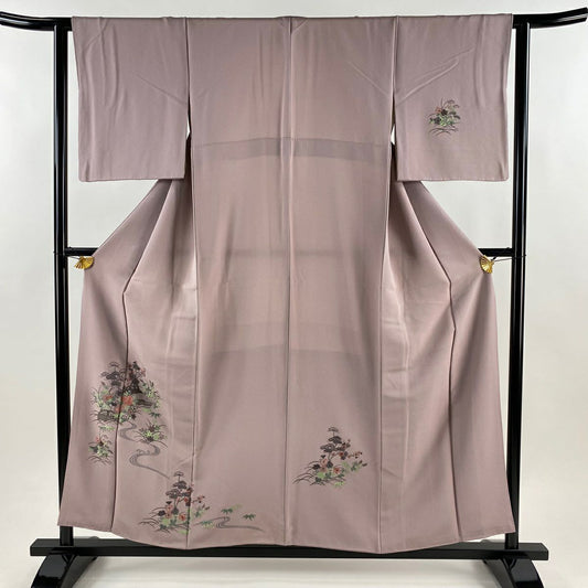 付下 身長155.5cm 袖長62.5cm S 雙層 家屋 松樹竹子梅花 刺繡 金糸 淺紫 純蠶絲 優品級