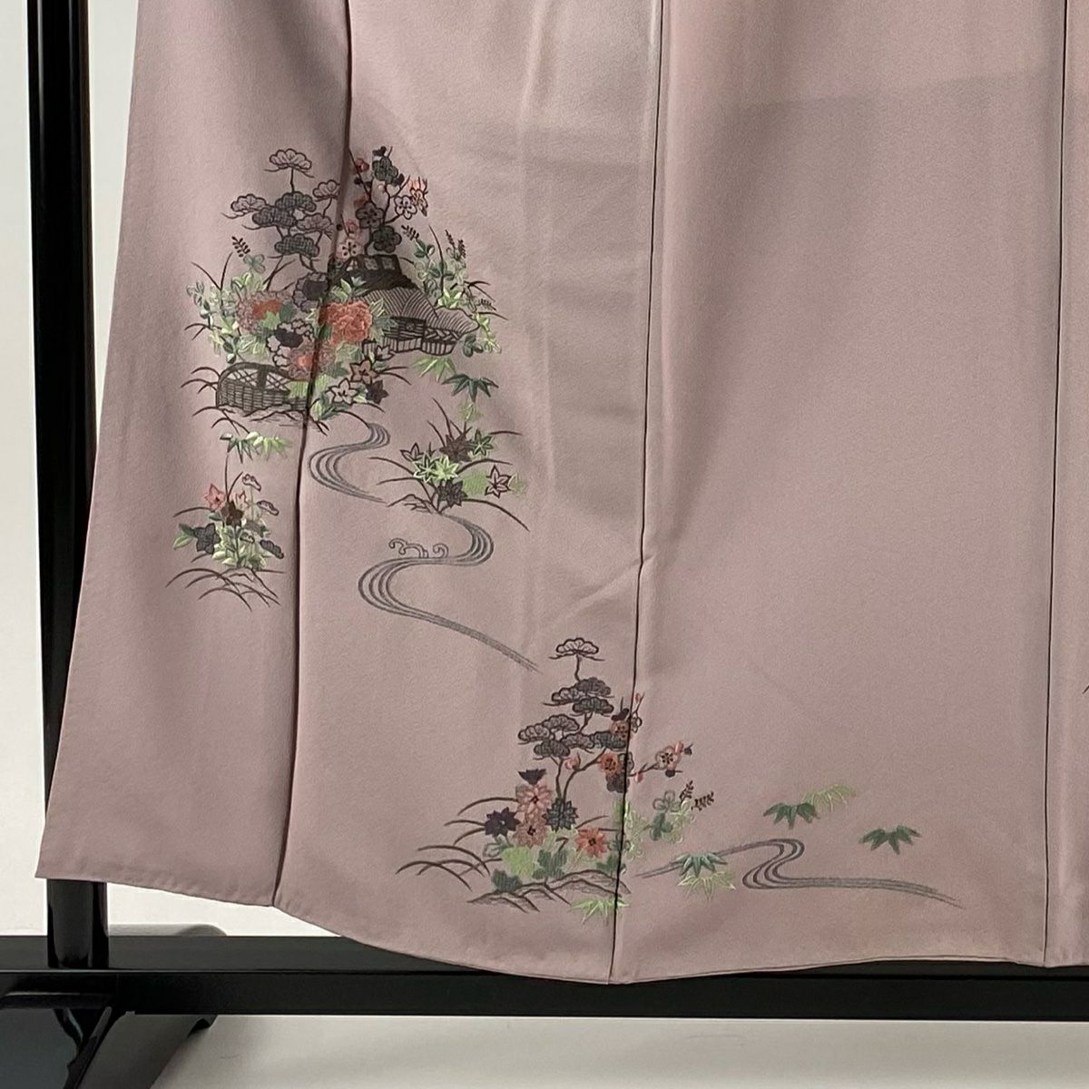 付下 身長155.5cm 袖長62.5cm S 雙層 家屋 松樹竹子梅花 刺繡 金糸 淺紫 純蠶絲 優品級