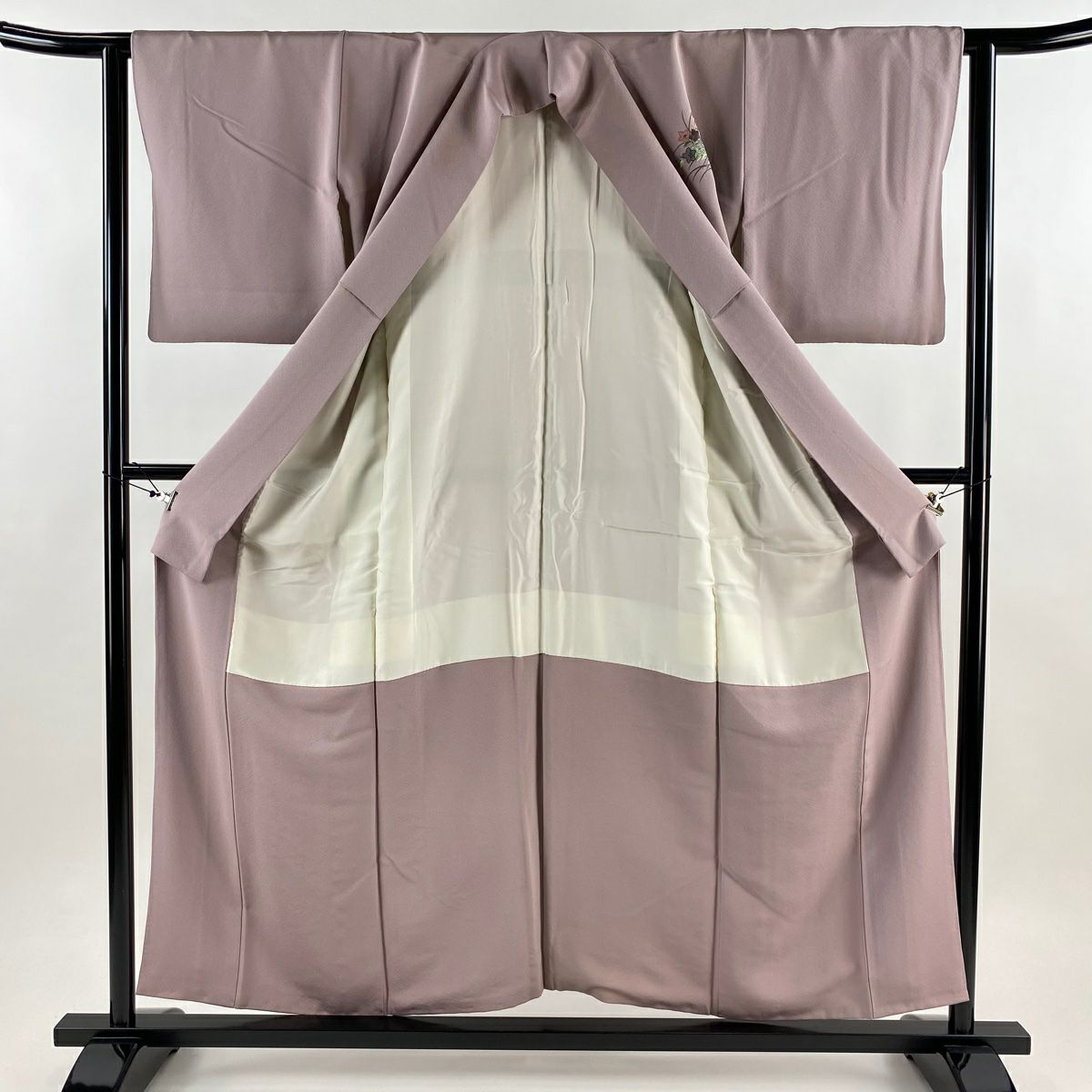 付下 身長155.5cm 袖長62.5cm S 雙層 家屋 松樹竹子梅花 刺繡 金糸 淺紫 純蠶絲 優品級