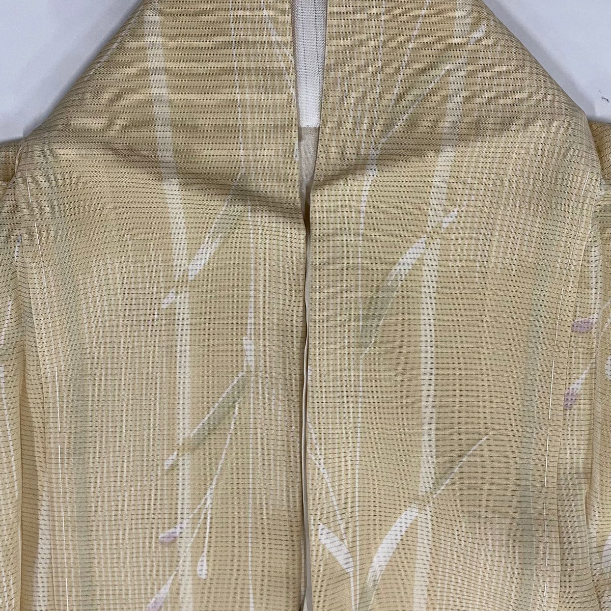 【美品】 小紋 身長160.5cm 袖長63cm S 薄物 絽 枝花 縱條 米色 純蠶絲 秀品級