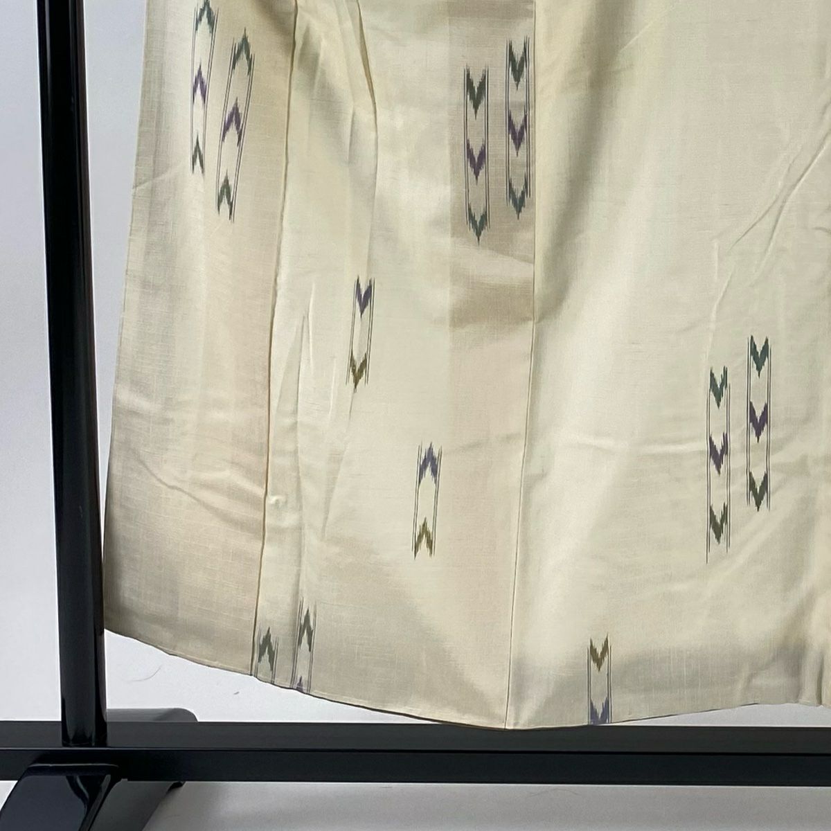 【美品】 紬織 身長153.5cm 袖長63cm S 雙層 幾何學 絣紋 奶油色 純蠶絲 優品級