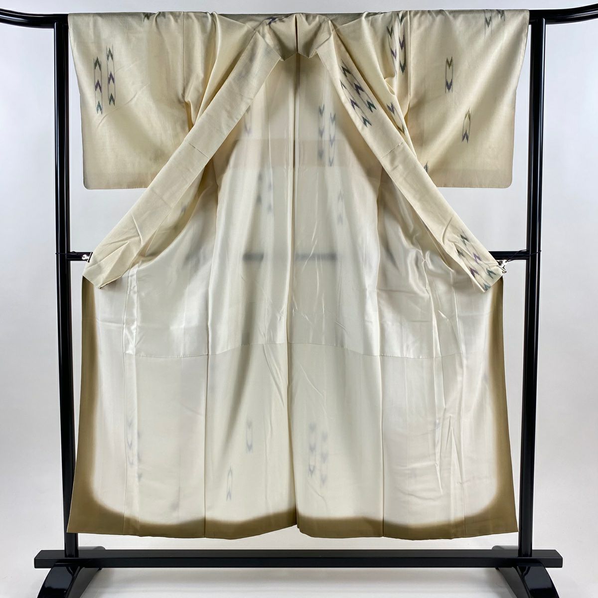 【美品】 紬織 身長153.5cm 袖長63cm S 雙層 幾何學 絣紋 奶油色 純蠶絲 優品級