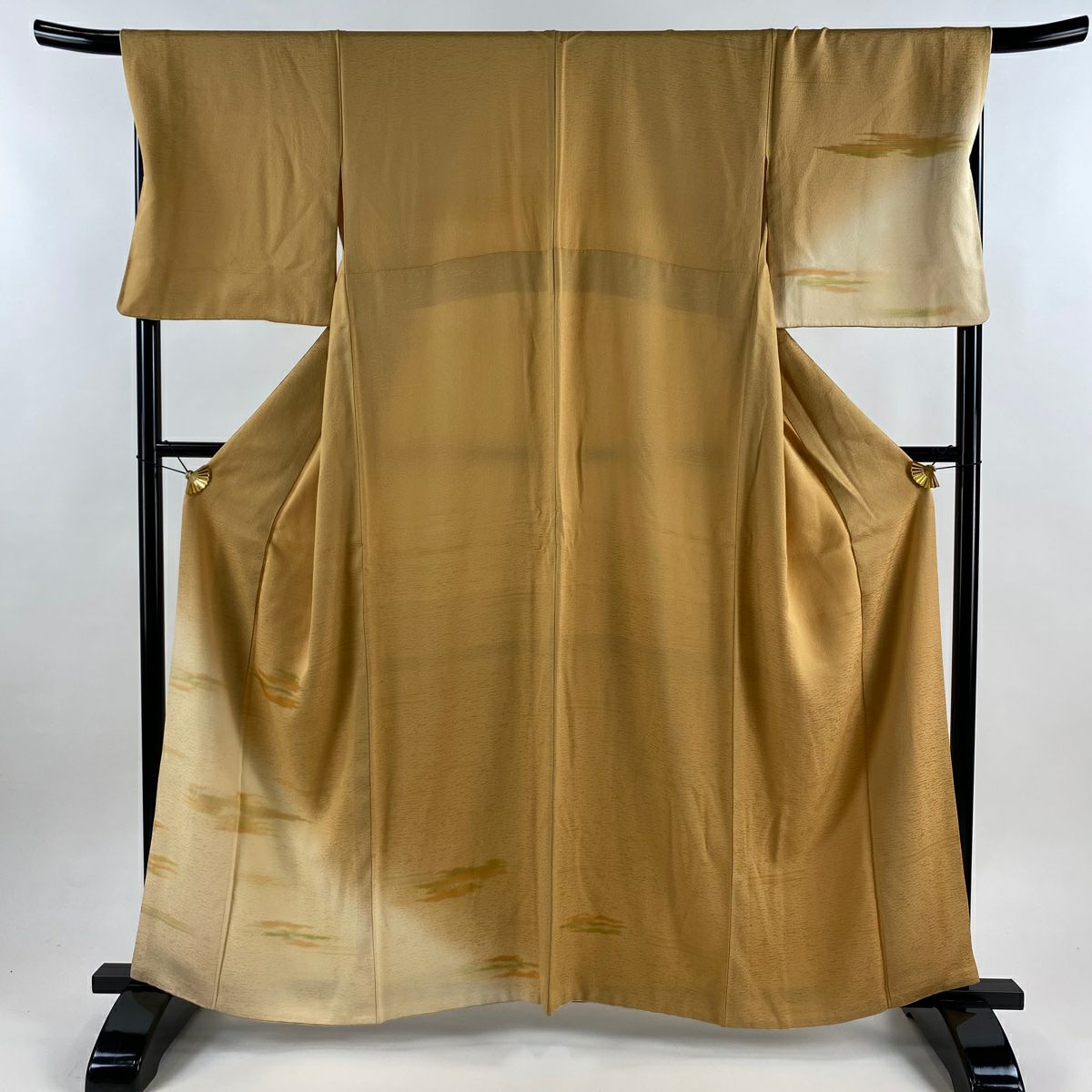 付下 身長159.5cm 袖長68cm L 雙層 霞 裾暈染 山吹茶 純蠶絲 秀品級