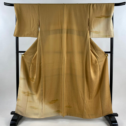 付下 身長159.5cm 袖長68cm L 雙層 霞 裾暈染 山吹茶 純蠶絲 秀品級