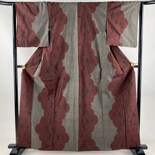紬織 身長161.5cm 袖長63.5cm S 雙層 菊花 焦茶 純蠶絲 秀品級