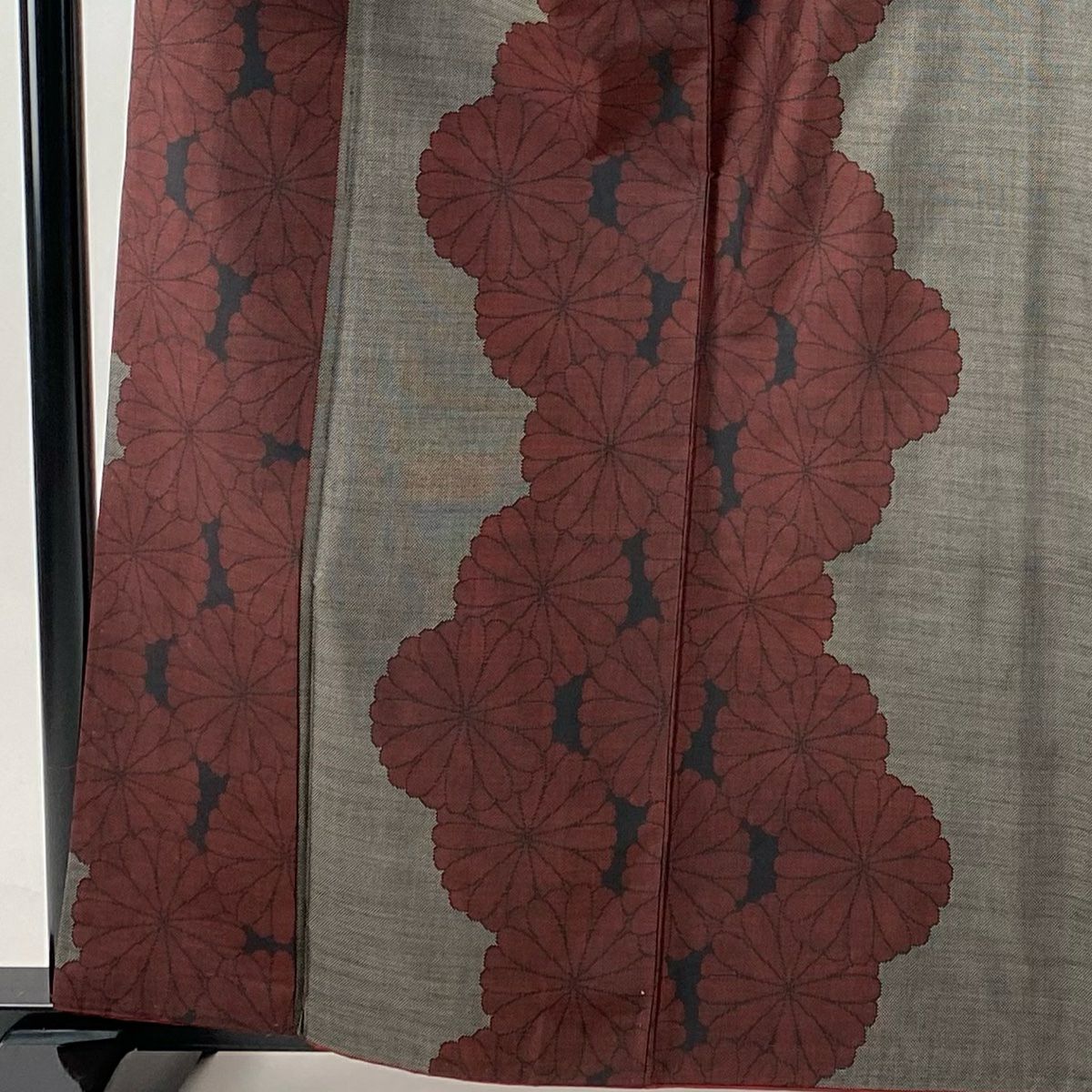 紬織 身長161.5cm 袖長63.5cm S 雙層 菊花 焦茶 純蠶絲 秀品級