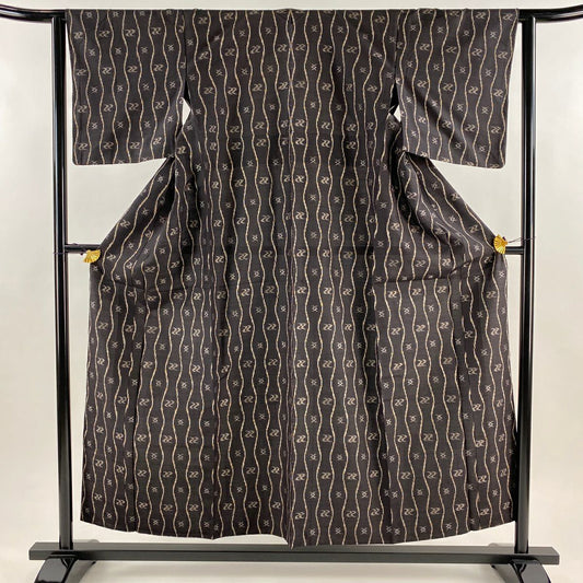 【美品】 紬織 身長155cm 袖長63cm S 單層 斜紋 墨色 純蠶絲 優品級