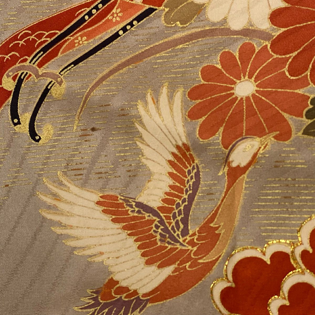 振袖禮服 身長163.5cm 袖長66.5cm M 雙層 御所車 牡丹 金絲 金銀彩 紅茶 純蠶絲 秀品級