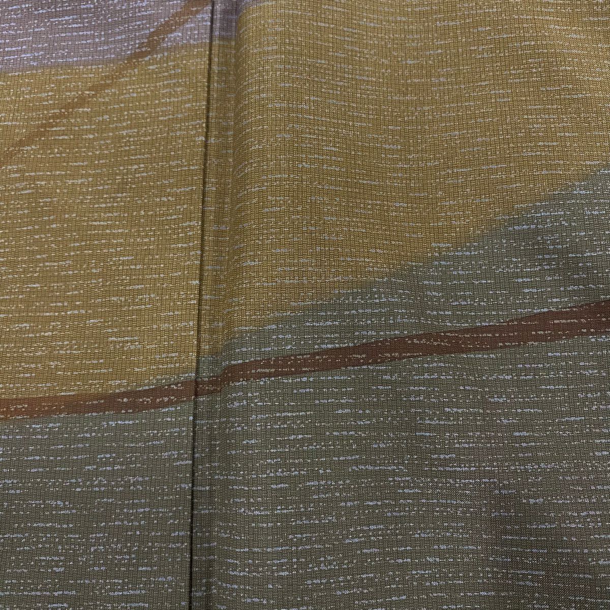 【美品】訪問服 身長161cm 袖長65cm M 雙層 紬織織 落款あり 霞 幾何學圖案 茶 純蠶絲 秀品級