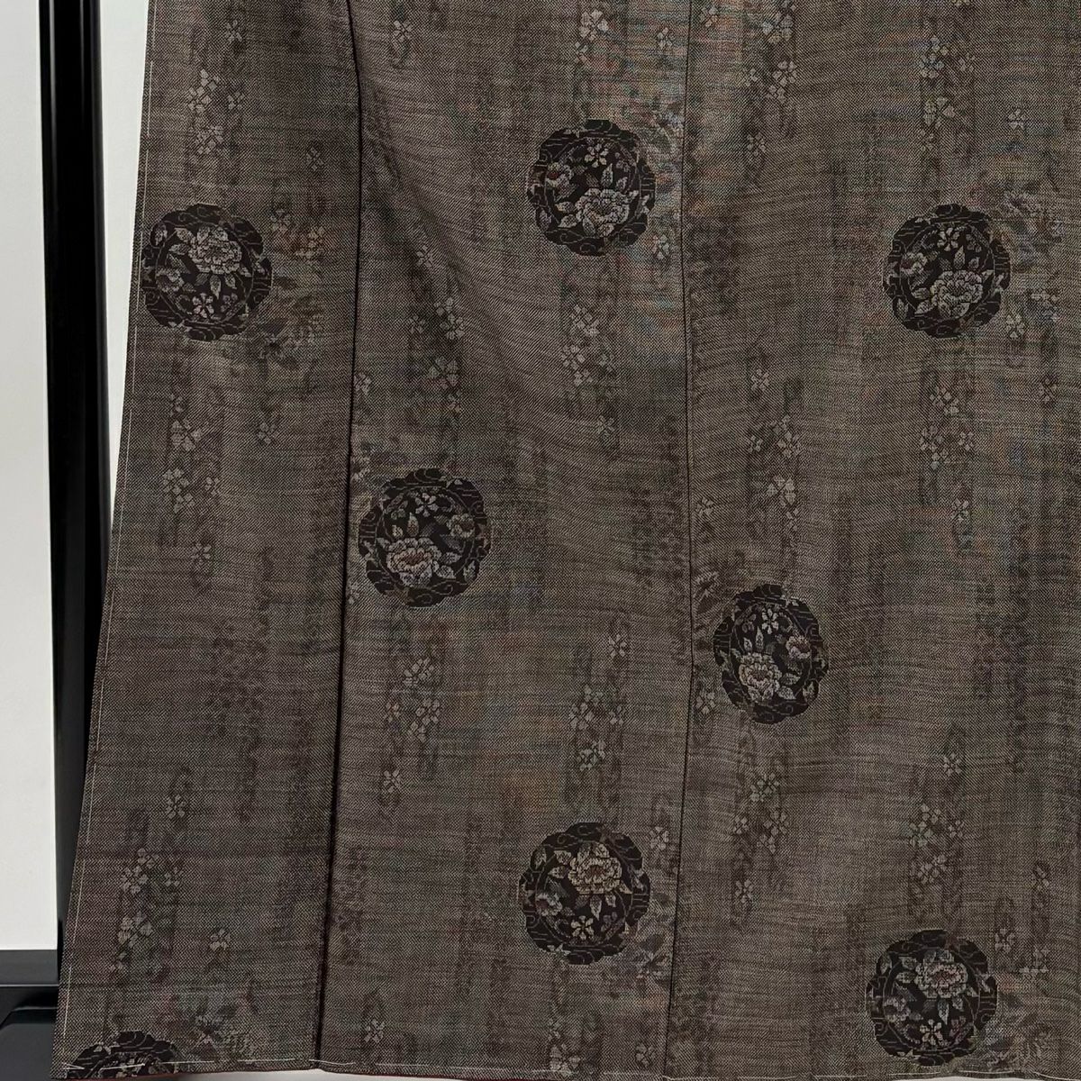 【美品】 紬織織 身長166cm 袖長65cm M 雙層 草花紋紋 焦茶 純蠶絲 秀品級