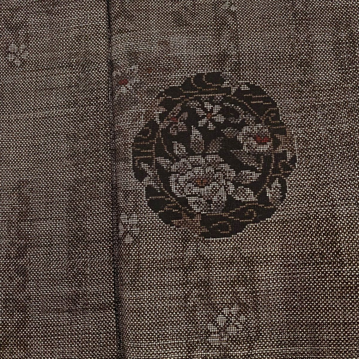 【美品】 紬織織 身長166cm 袖長65cm M 雙層 草花紋紋 焦茶 純蠶絲 秀品級